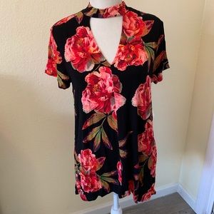 Black Floral choker v neck top